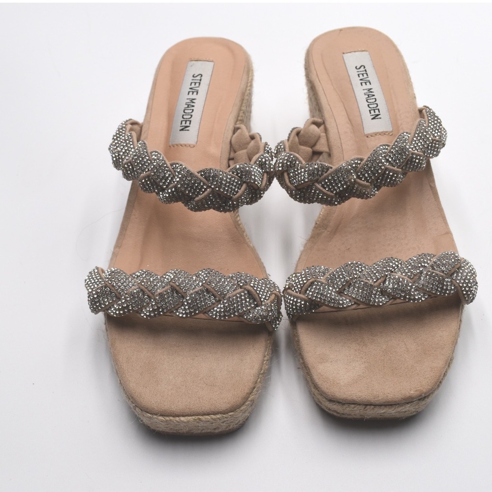 Steve Madden Alreya Tan Rhinestone Braided Wedge Espadrille‎ Sandals 8